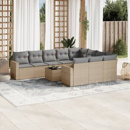 11-delige Tuinset met kussens poly rattan beige