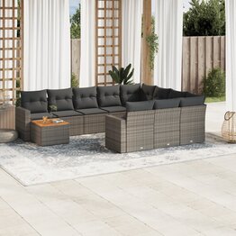 11-delige Loungeset met kussens poly rattan grijs