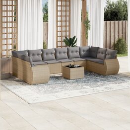 11-delige Tuinset met kussens poly rattan beige