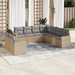 9-delige Loungeset met kussens poly rattan beige