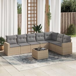 8-delige Loungeset met kussens poly rattan beige