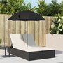 Ligbed-2-persoons-met-kussens-en-parasol-poly-rattan-zwart