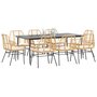 9-delige-Tuinset-met-kussens-poly-rattan-glas-bruin