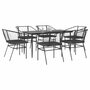 7-delige-Tuinset-met-kussens-poly-rattan-glas-zwart