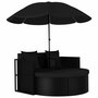 Tuinbed-met-parasol-poly-rattan-zwart